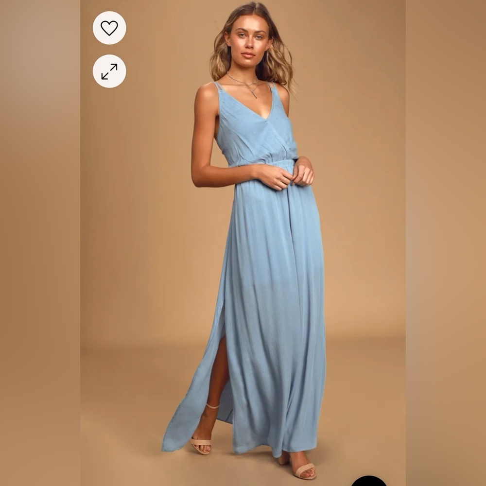 Lulu’s Lost in Paradise Slate Blue Maxi Dress- Size Small
